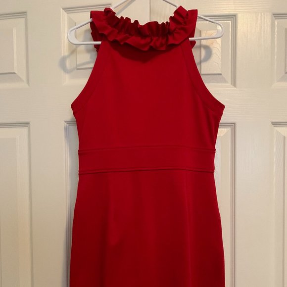 Theme Red Cocktail Ruffle Neckline Holiday Dress Large - Picture 2 of 4